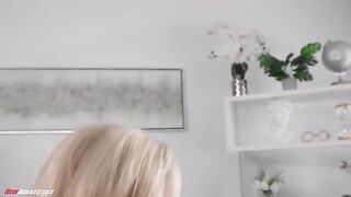 A beautiful blonde MILF with a stunning figure gets fucked on the couch
