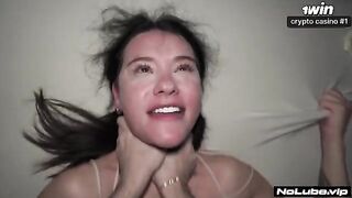 The girl took a stream on her lover’s face and clothes
