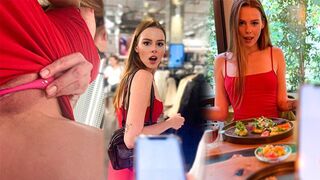 A girl almost got caught while masturbating in the mall, it was a risk!