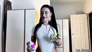 A sexy stepsister is hungry for cock, eating banana