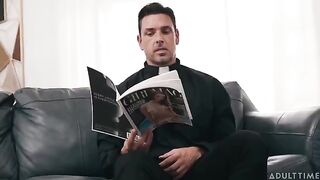 I fucked the brunette on the couch with a natural tits and finished on them
