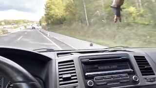 The girl is having fun with the guy in the car, exploring every inch of his impressive size
