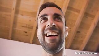 A blonde with natural tits gets fucked on the floor and comes