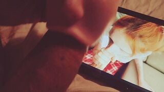A man got his mouth filled with cum, he was watching porn