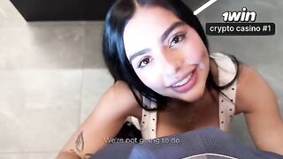 The girl seduces her stepbrother, rubbing her ass and licking her fingers