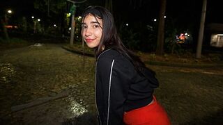 The girl walks in the street with an open ass, looking for a hard fuck