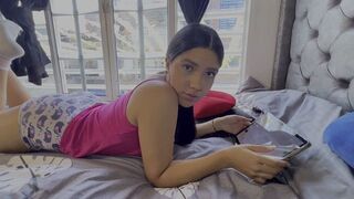 A little stepsister lost control and felt intense pleasure with her face in the pillow