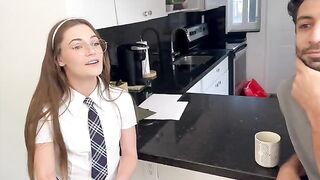 The girl studies at home with her stepbrother in HD