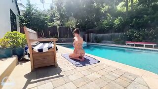 It's quiet by the pool, with only moans and splashes. A stunning Milf is riding passionately