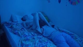 The couple has sex under the neon lights, it’s very hot