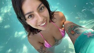 Girl in a bikini is fucking with her stepbrother in the pool