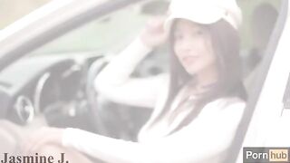 The cute Asian girl, Jasmine J, squirts a big one on the way home