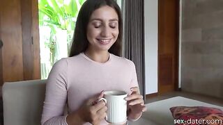 A hot brunette came for tea and ended up in a steamy encounter