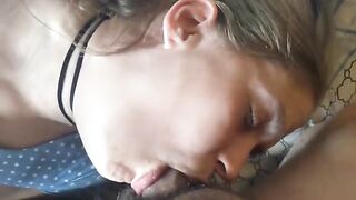 A girl gets a lot of orgasms and is fed cum by the guy