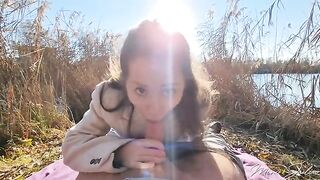 Petite girl Mini Julia has sex with stranger outdoors