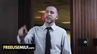 Submissive huge tits MILFs get fucked on the desk by the boss