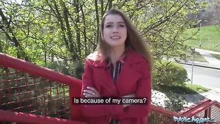 Nervous brunette babe gets fucked through a gloryhole for cash