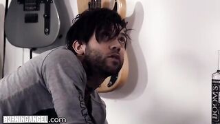 Tattooed emo slut gets her face covered in cum